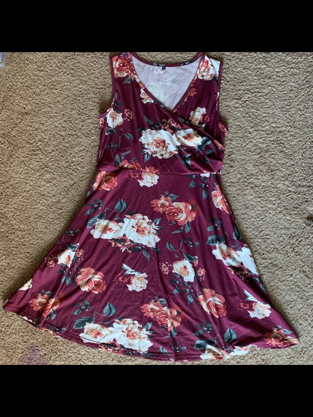 Floral Faux-Wrap Midi Dress in Burgundy